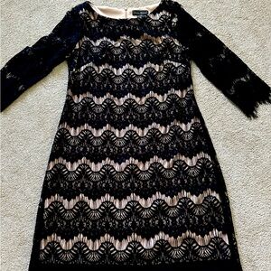 Beautiful Black Lace Evening Dress Over Flesh-tone Lining